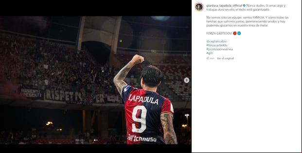 La palabra de Lapadula tras ascender con Cagliari a Serie A. (Captura)