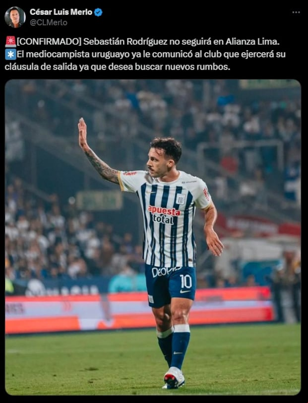 César Merlo anunció la salida de Sebastián Rodríguez de Alianza Lima. (Foto: Captura de ‘X’).