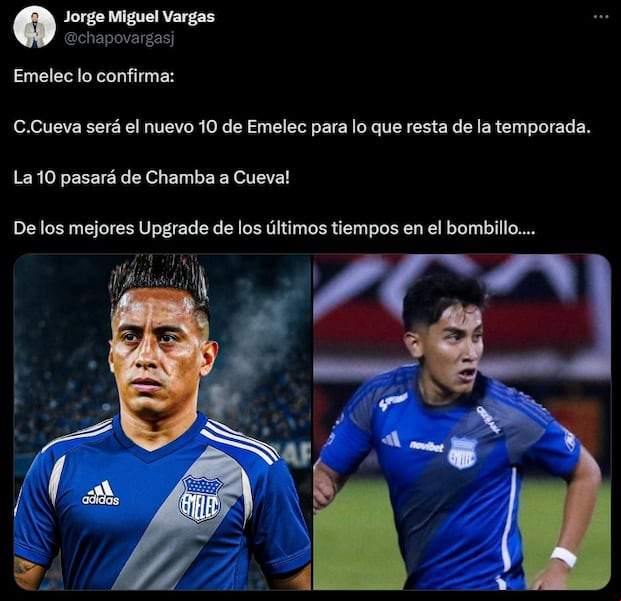 Diferentes medios ecuatorianos destacaron la presencia de Cueva en Emelec. (Captura X)